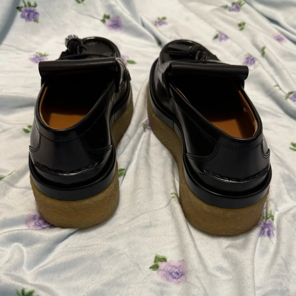 NWOB Chloe Jamie Black Platform Leather Tassel Loafers sz37 - Picture 6 of 7